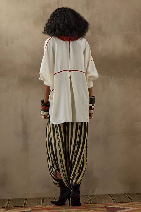 Shop Aseem Kapoor Beige Silk, Crepe Embroidery Collared Mandala Shirt With Draped Pant at Aza Fashions Shop_Aseem Kapoor_Beige Silk, Crepe Embroidery Collared Mandala Shirt With Draped Pant _at_Aza_Fashions