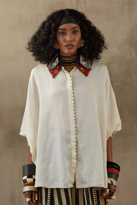 Aseem Kapoor Beige Silk, Crepe Embroidery Collared Mandala Shirt With Draped Pant Online at Aza Fashions Aseem Kapoor_Beige Silk, Crepe Embroidery Collared Mandala Shirt With Draped Pant _Online_at_Aza_Fashions