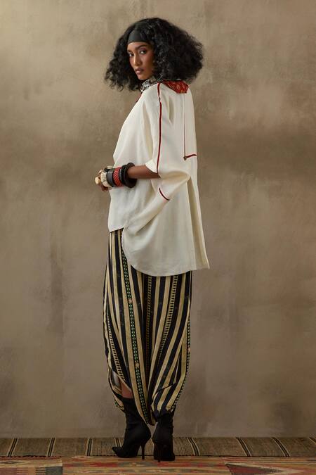 Buy Aseem Kapoor Beige Silk, Crepe Embroidery Collared Mandala Shirt With Draped Pant Buy_Aseem Kapoor_Beige Silk, Crepe Embroidery Collared Mandala Shirt With Draped Pant
