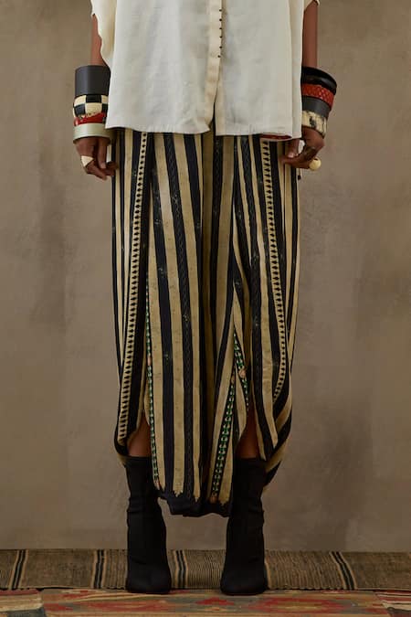 Shop Aseem Kapoor Beige Silk, Crepe Embroidery Collared Mandala Shirt With Draped Pant Shop_Aseem Kapoor_Beige Silk, Crepe Embroidery Collared Mandala Shirt With Draped Pant