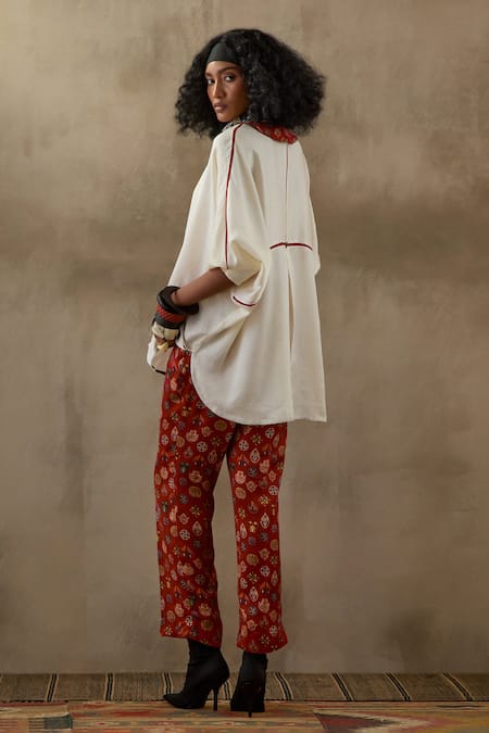 Shop Aseem Kapoor Beige Silk, Satin Embroidery Collared Mandala Shirt With Printed Trouser at Aza Fashions Shop_Aseem Kapoor_Beige Silk, Satin Embroidery Collared Mandala Shirt With Printed Trouser _at_Aza_Fashions