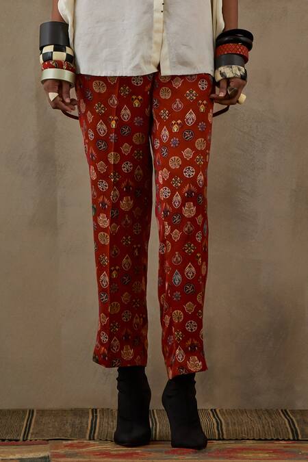 Shop Aseem Kapoor Beige Silk, Satin Embroidery Collared Mandala Shirt With Printed Trouser Online at Aza Fashions Shop_Aseem Kapoor_Beige Silk, Satin Embroidery Collared Mandala Shirt With Printed Trouser _Online_at_Aza_Fashions