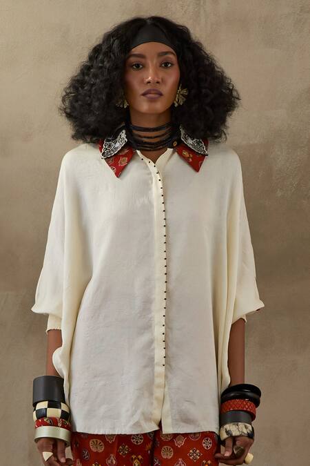 Aseem Kapoor Beige Silk, Satin Embroidery Collared Mandala Shirt With Printed Trouser at Aza Fashions Aseem Kapoor_Beige Silk, Satin Embroidery Collared Mandala Shirt With Printed Trouser _at_Aza_Fashions