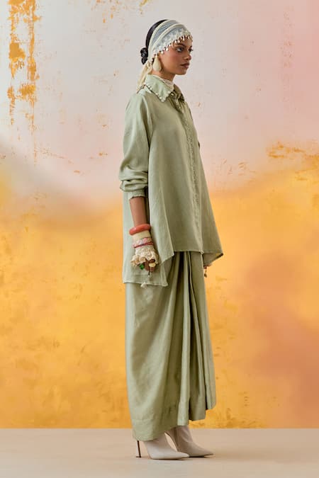 Aseem Kapoor Beaded Collar Silk Shirt & Skirt 