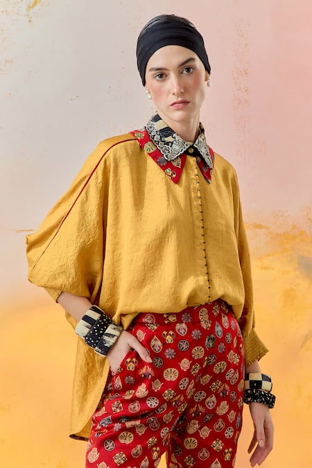 Buy Aseem Kapoor Yellow Crepe Embroidery Collared Mandala Shirt Online at Aza Fashions Buy_Aseem Kapoor_Yellow Crepe Embroidery Collared Mandala Shirt _Online_at_Aza_Fashions