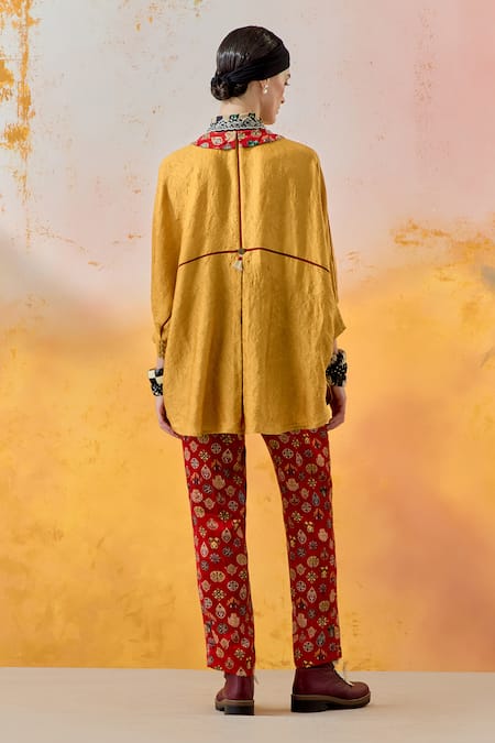 Shop Aseem Kapoor Yellow Silk, Satin Embroidery Collared Mandala Shirt With Trouser at Aza Fashions Shop_Aseem Kapoor_Yellow Silk, Satin Embroidery Collared Mandala Shirt With Trouser _at_Aza_Fashions