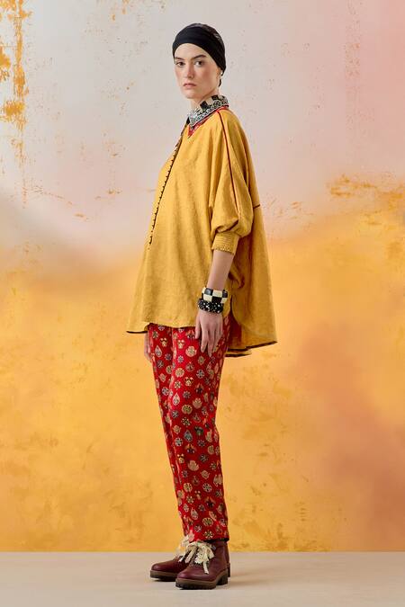Buy Aseem Kapoor Yellow Silk, Satin Embroidery Collared Mandala Shirt With Trouser Buy_Aseem Kapoor_Yellow Silk, Satin Embroidery Collared Mandala Shirt With Trouser