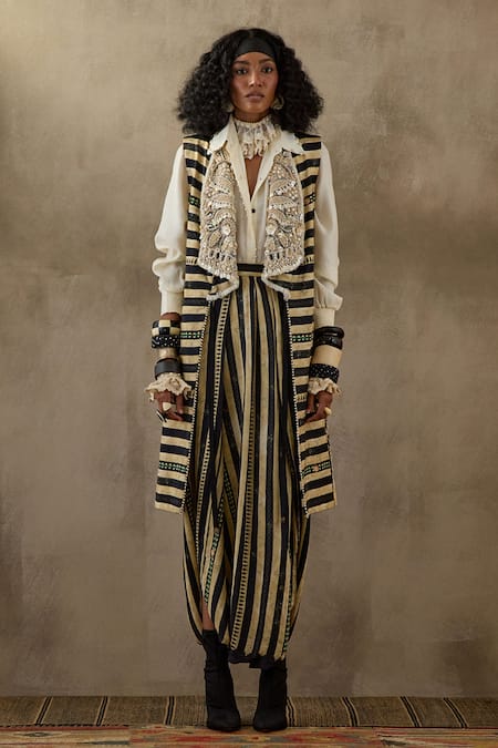 Aseem Kapoor Hina Structured Stripe Print Jacket & Trouser Set 