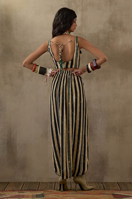 Shop Aseem Kapoor Black Cotton, Silk Beads, Tassels Scoop Neck Kalpa Geometric Print Top at Aza Fashions Shop_Aseem Kapoor_Black Cotton, Silk Beads, Tassels Scoop Neck Kalpa Geometric Print Top _at_Aza_Fashions