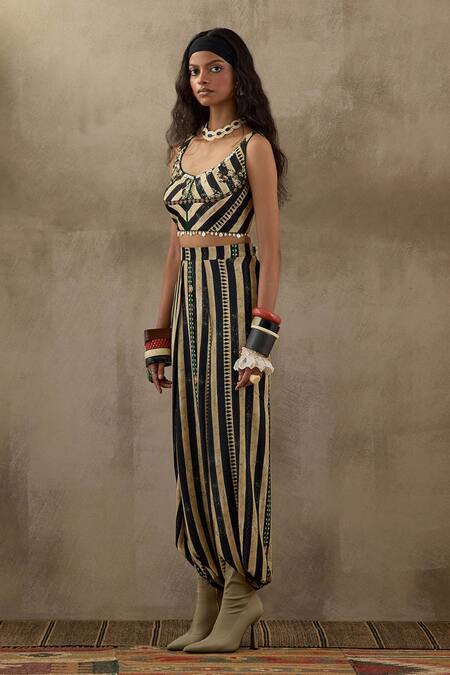 Shop Aseem Kapoor Black Cotton, Silk Beads, Tassels Scoop Neck Kalpa Geometric Print Top Online at Aza Fashions Shop_Aseem Kapoor_Black Cotton, Silk Beads, Tassels Scoop Neck Kalpa Geometric Print Top _Online_at_Aza_Fashions