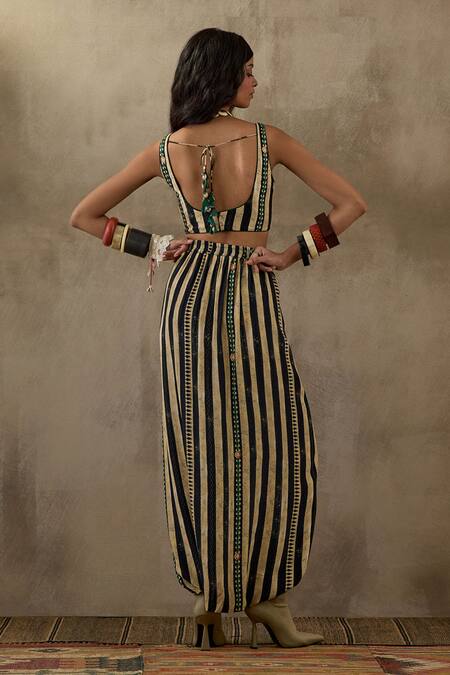 Buy Aseem Kapoor Black Cotton, Silk Beads, Tassels Scoop Neck Kalpa Geometric Print Top Buy_Aseem Kapoor_Black Cotton, Silk Beads, Tassels Scoop Neck Kalpa Geometric Print Top