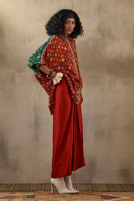 Aseem Kapoor Red Silk Embroidery, Beads Collared Mandala Butti Shirt Set at Aza Fashions Aseem Kapoor_Red Silk Embroidery, Beads Collared Mandala Butti Shirt Set _at_Aza_Fashions