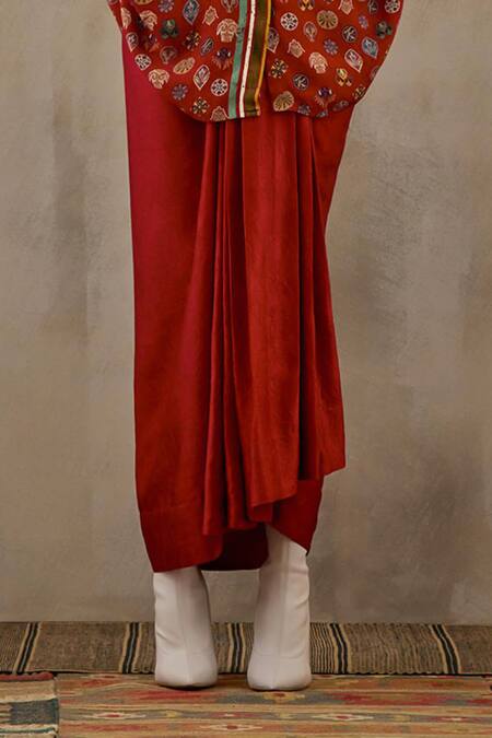 Buy Aseem Kapoor Red Silk Embroidery, Beads Collared Mandala Butti Shirt Set Buy_Aseem Kapoor_Red Silk Embroidery, Beads Collared Mandala Butti Shirt Set