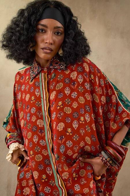 Buy Aseem Kapoor Red Crepe Sequins, Beads Collared Mandala Embroidered Dolman Sleeve Shirt Online at Aza Fashions Buy_Aseem Kapoor_Red Crepe Sequins, Beads Collared Mandala Embroidered Dolman Sleeve Shirt _Online_at_Aza_Fashions