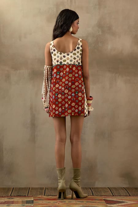 Shop Aseem Kapoor Multi Color Muslin Embroidery, Beads Scoop Neck Mehru Afghan Art Work Dress at Aza Fashions Shop_Aseem Kapoor_Multi Color Muslin Embroidery, Beads Scoop Neck Mehru Afghan Art Work Dress _at_Aza_Fashions