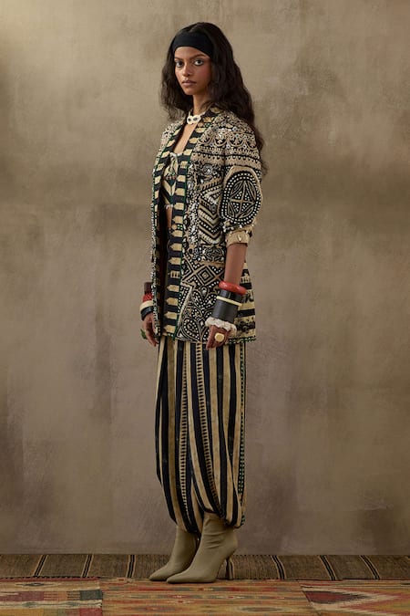 Aseem Kapoor Black Silk, Satin, Cotton Beads, Embroidery Dhana Floral Jacket Trouser Set Online at Aza Fashions Aseem Kapoor_Black Silk, Satin, Cotton Beads, Embroidery Dhana Floral Jacket Trouser Set _Online_at_Aza_Fashions