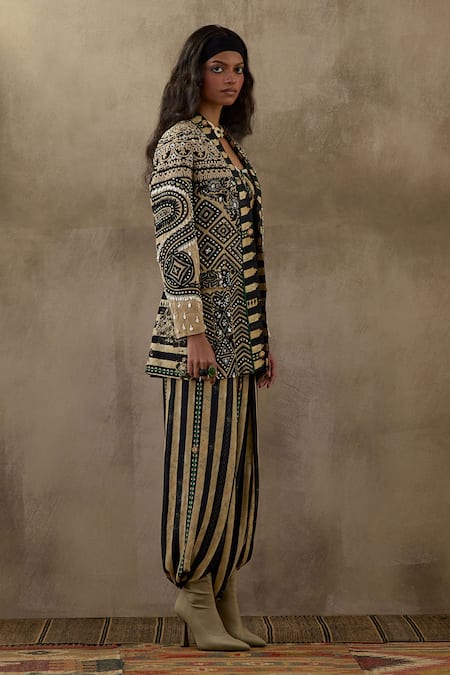 Buy Aseem Kapoor Black Silk, Satin, Cotton Beads, Embroidery Dhana Floral Jacket Trouser Set Online at Aza Fashions Buy_Aseem Kapoor_Black Silk, Satin, Cotton Beads, Embroidery Dhana Floral Jacket Trouser Set _Online_at_Aza_Fashions