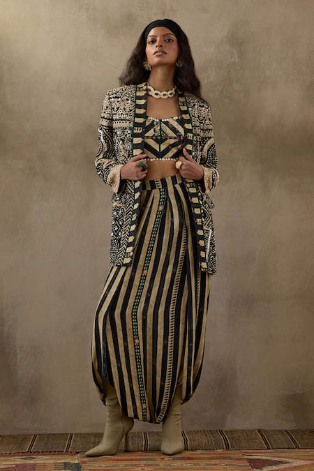 Shop Aseem Kapoor Black Silk, Satin, Cotton Beads, Embroidery Dhana Floral Jacket Trouser Set Online at Aza Fashions Shop_Aseem Kapoor_Black Silk, Satin, Cotton Beads, Embroidery Dhana Floral Jacket Trouser Set _Online_at_Aza_Fashions