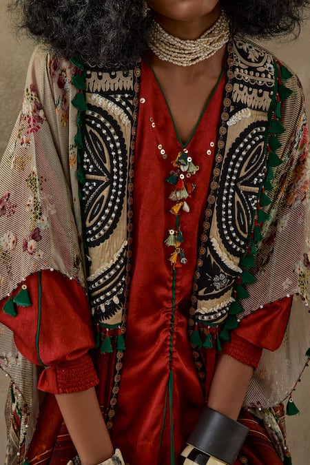 Buy Aseem Kapoor Multi Color Silk Tassels, Embroidery Open Neck Veni Floral Print Jacket Online at Aza Fashions Buy_Aseem Kapoor_Multi Color Silk Tassels, Embroidery Open Neck Veni Floral Print Jacket _Online_at_Aza_Fashions