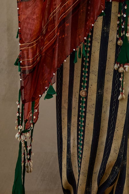 Aseem Kapoor Multi Color Silk Tassels, Embroidery Open Neck Veni Floral Print Jacket at Aza Fashions Aseem Kapoor_Multi Color Silk Tassels, Embroidery Open Neck Veni Floral Print Jacket _at_Aza_Fashions