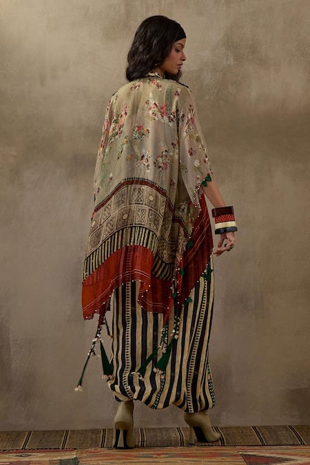 Buy Aseem Kapoor Multi Color Silk Tassels, Embroidery Open Neck Veni Floral Print Jacket Buy_Aseem Kapoor_Multi Color Silk Tassels, Embroidery Open Neck Veni Floral Print Jacket