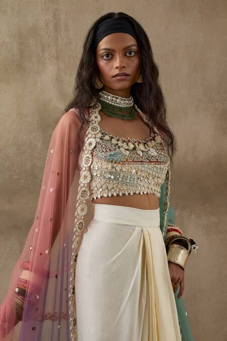 Buy Aseem Kapoor Multi Color Net, Silk Beads, Tassels Veni Ombre Embroidered Jacket Skirt Set Online at Aza Fashions Buy_Aseem Kapoor_Multi Color Net, Silk Beads, Tassels Veni Ombre Embroidered Jacket Skirt Set _Online_at_Aza_Fashions