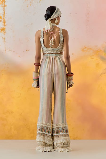 Shop Aseem Kapoor Multi Color Net, Silk Beads, Kalpa Resham Embroidered Blouse And Trouser Set at Aza Fashions Shop_Aseem Kapoor_Multi Color Net, Silk Beads, Kalpa Resham Embroidered Blouse And Trouser Set _at_Aza_Fashions