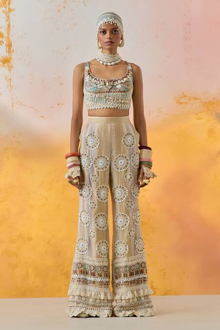 Aseem Kapoor Multi Color Net, Silk Beads, Kalpa Resham Embroidered Blouse And Trouser Set Online at Aza Fashions Aseem Kapoor_Multi Color Net, Silk Beads, Kalpa Resham Embroidered Blouse And Trouser Set _Online_at_Aza_Fashions