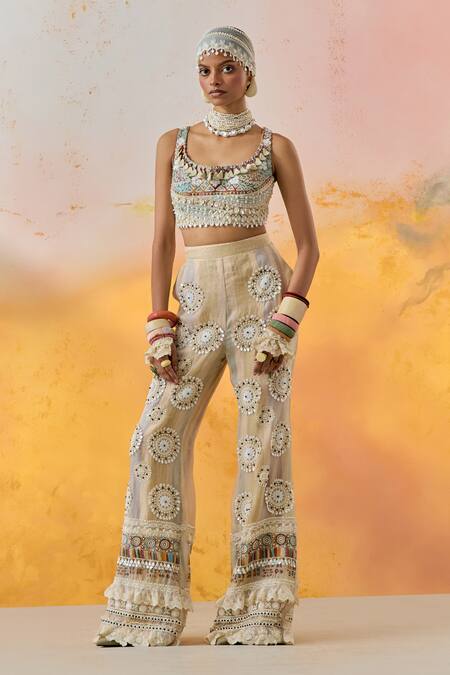 Buy Aseem Kapoor Multi Color Net, Silk Beads, Kalpa Resham Embroidered Blouse And Trouser Set Online at Aza Fashions Buy_Aseem Kapoor_Multi Color Net, Silk Beads, Kalpa Resham Embroidered Blouse And Trouser Set _Online_at_Aza_Fashions