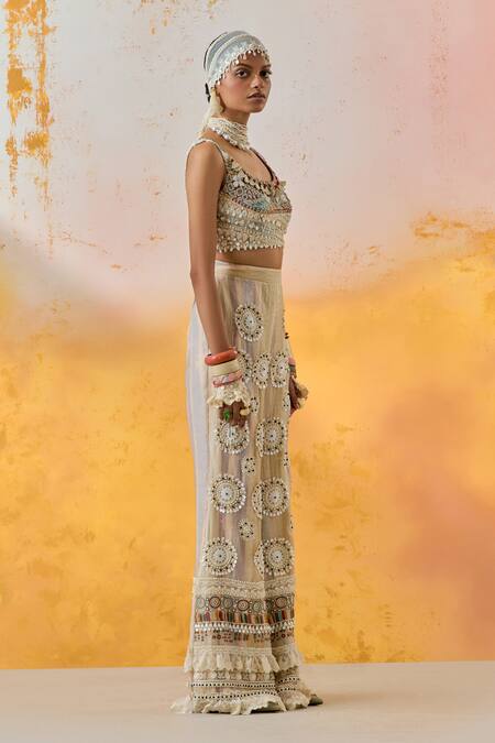 Aseem Kapoor Multi Color Net, Silk Beads, Kalpa Resham Embroidered Blouse And Trouser Set at Aza Fashions Aseem Kapoor_Multi Color Net, Silk Beads, Kalpa Resham Embroidered Blouse And Trouser Set _at_Aza_Fashions