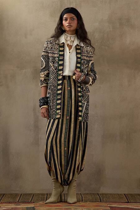 Buy Aseem Kapoor Black Satin, Twill, Crepe, Silk Beads, Tassels, Dhana Floral Jacket Set Online at Aza Fashions Buy_Aseem Kapoor_Black Satin, Twill, Crepe, Silk Beads, Tassels, Dhana Floral Jacket Set _Online_at_Aza_Fashions