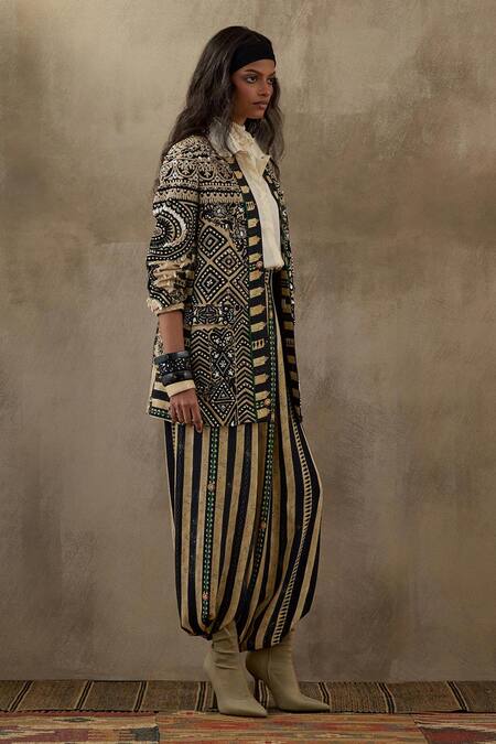 Shop Aseem Kapoor Black Satin, Twill, Crepe, Silk Beads, Tassels, Dhana Floral Jacket Set Online at Aza Fashions Shop_Aseem Kapoor_Black Satin, Twill, Crepe, Silk Beads, Tassels, Dhana Floral Jacket Set _Online_at_Aza_Fashions