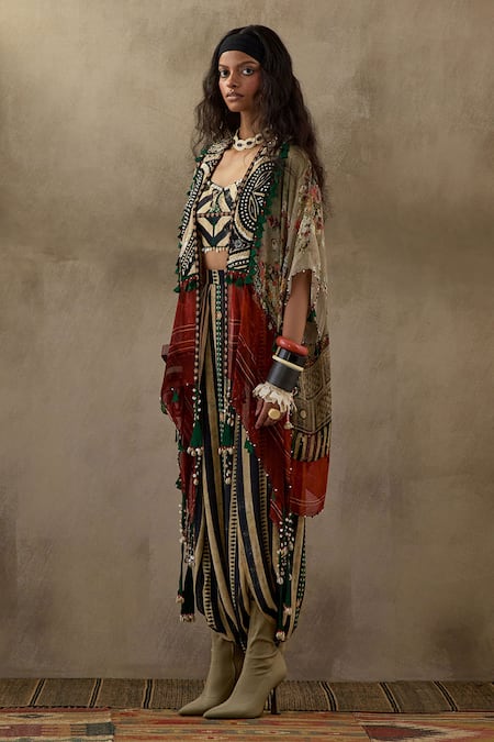 Buy Aseem Kapoor Black Silk, Satin, Cotton Veni Resham Embroidered Jacket Draped Trouser Set Online at Aza Fashions Buy_Aseem Kapoor_Black Silk, Satin, Cotton Veni Resham Embroidered Jacket Draped Trouser Set _Online_at_Aza_Fashions