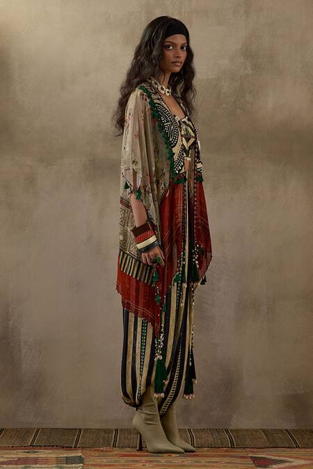 Shop Aseem Kapoor Black Silk, Satin, Cotton Veni Resham Embroidered Jacket Draped Trouser Set Online at Aza Fashions Shop_Aseem Kapoor_Black Silk, Satin, Cotton Veni Resham Embroidered Jacket Draped Trouser Set _Online_at_Aza_Fashions