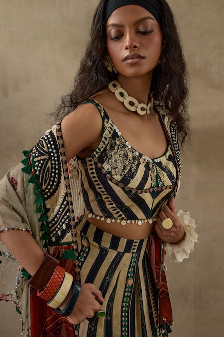 Buy Aseem Kapoor Black Silk, Satin, Cotton Veni Resham Embroidered Jacket Draped Trouser Set Buy_Aseem Kapoor_Black Silk, Satin, Cotton Veni Resham Embroidered Jacket Draped Trouser Set