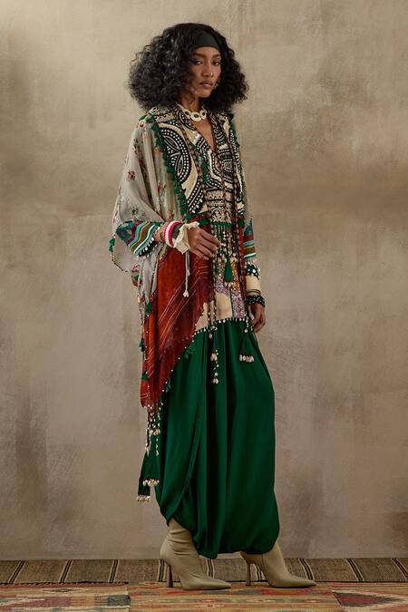 Shop Aseem Kapoor Multi Color Crepe Beads, Tassels Mitra Resham Embroidered Jacket Trouser Set Online at Aza Fashions Shop_Aseem Kapoor_Multi Color Crepe Beads, Tassels Mitra Resham Embroidered Jacket Trouser Set _Online_at_Aza_Fashions