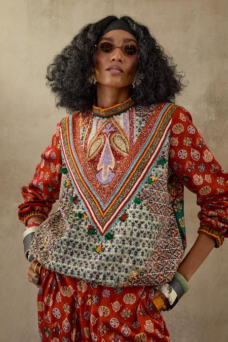 Aseem Kapoor Multi Color Muslin, Satin Beads, Sequins, Tassels Floral Embroidered Jacket Online at Aza Fashions Aseem Kapoor_Multi Color Muslin, Satin Beads, Sequins, Tassels Floral Embroidered Jacket _Online_at_Aza_Fashions