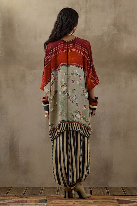 Shop Aseem Kapoor Multi Color Cotton, Crepe Tassels, Kuru Floral Stripe Print Kurta And Trouser Set at Aza Fashions Shop_Aseem Kapoor_Multi Color Cotton, Crepe Tassels, Kuru Floral Stripe Print Kurta And Trouser Set _at_Aza_Fashions