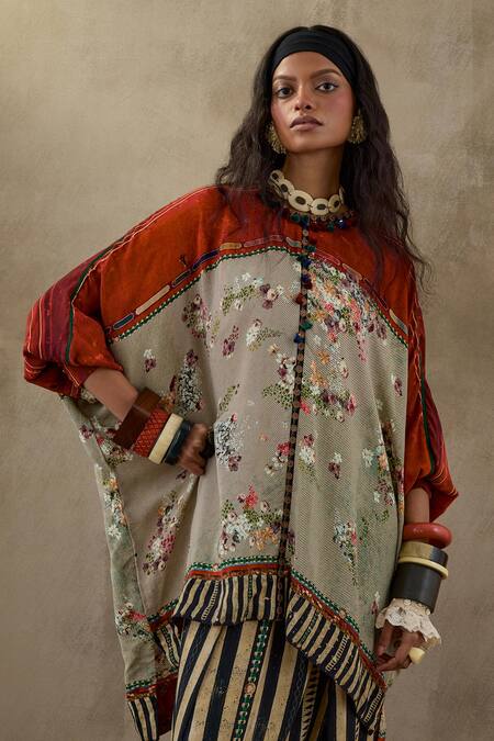 Buy Aseem Kapoor Multi Color Cotton, Crepe Tassels, Kuru Floral Stripe Print Kurta And Trouser Set Online at Aza Fashions Buy_Aseem Kapoor_Multi Color Cotton, Crepe Tassels, Kuru Floral Stripe Print Kurta And Trouser Set _Online_at_Aza_Fashions