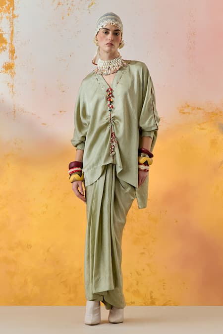 Aseem Kapoor Kuru Tassel Embroidered Kurta & Draped Skirt Set 