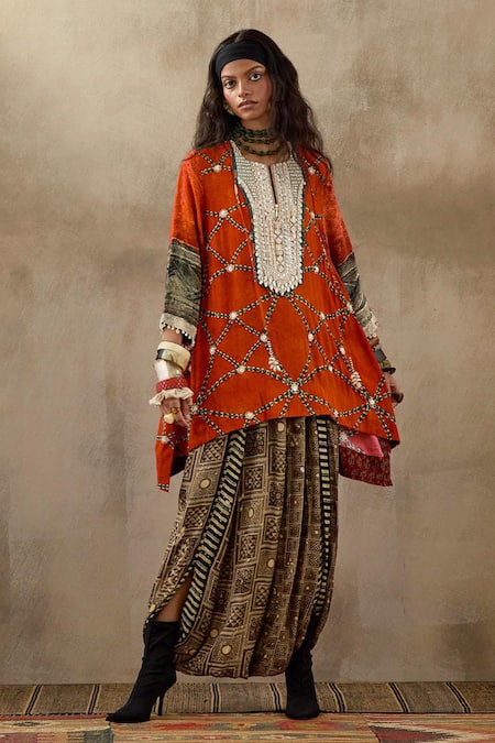 Shop Aseem Kapoor Multi Color Crepe, Cotton Beads, Tassels, Mitra Resham Kurta And Trouser Set Online at Aza Fashions Shop_Aseem Kapoor_Multi Color Crepe, Cotton Beads, Tassels, Mitra Resham Kurta And Trouser Set _Online_at_Aza_Fashions