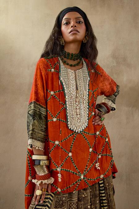 Aseem Kapoor Multi Color Crepe, Cotton Beads, Tassels, Mitra Resham Kurta And Trouser Set at Aza Fashions Aseem Kapoor_Multi Color Crepe, Cotton Beads, Tassels, Mitra Resham Kurta And Trouser Set _at_Aza_Fashions