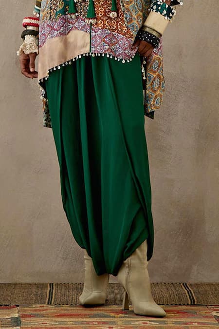 Shop Aseem Kapoor Multi Color Crepe Tassels, Mitra Geometric Print Kurta And Draped Trouser Set Online at Aza Fashions Shop_Aseem Kapoor_Multi Color Crepe Tassels, Mitra Geometric Print Kurta And Draped Trouser Set _Online_at_Aza_Fashions