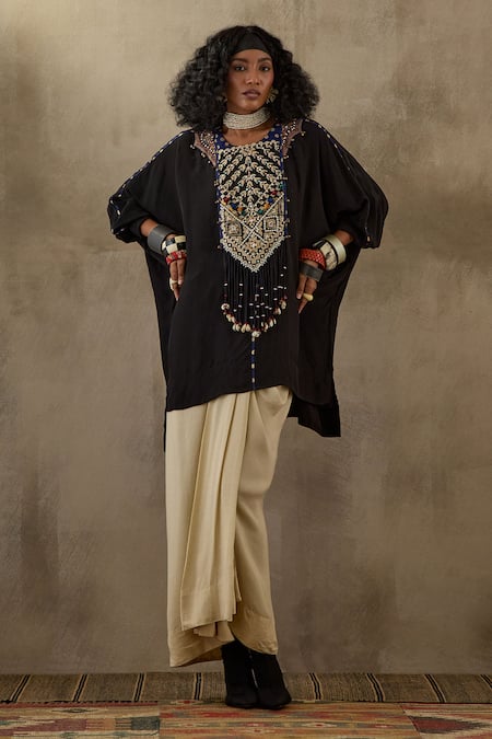 Aseem Kapoor Kuru Bead Yoke Embroidered Kurta & Draped Skirt Set 