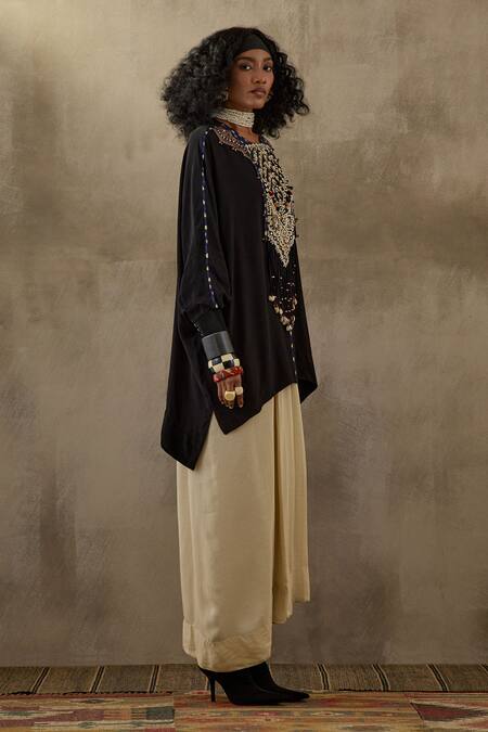 Shop Aseem Kapoor Black Crepe Beads, Tassels Kuru Yoke Embroidered Kurta And Draped Skirt Set Online at Aza Fashions Shop_Aseem Kapoor_Black Crepe Beads, Tassels Kuru Yoke Embroidered Kurta And Draped Skirt Set _Online_at_Aza_Fashions