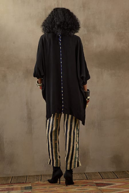 Shop Aseem Kapoor Black Crepe Beads, Tassels, Crystals, Embroidery Thread Kurta And Trouser Set at Aza Fashions Shop_Aseem Kapoor_Black Crepe Beads, Tassels, Crystals, Embroidery Thread Kurta And Trouser Set _at_Aza_Fashions