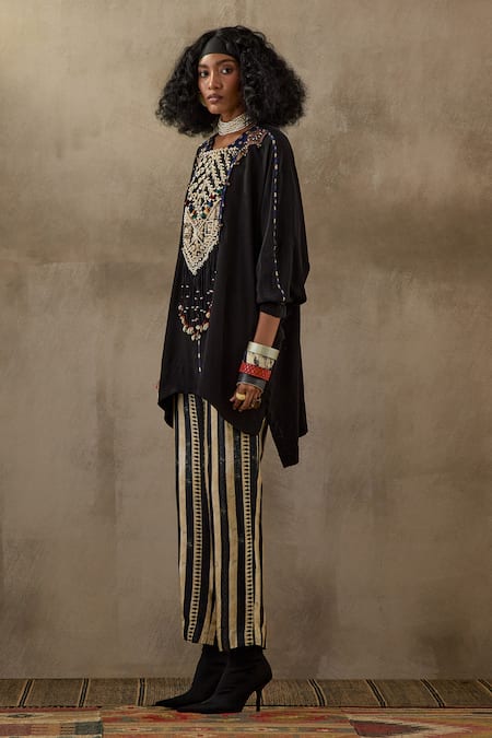 Buy Aseem Kapoor Black Crepe Beads, Tassels, Crystals, Embroidery Thread Kurta And Trouser Set Online at Aza Fashions Buy_Aseem Kapoor_Black Crepe Beads, Tassels, Crystals, Embroidery Thread Kurta And Trouser Set _Online_at_Aza_Fashions