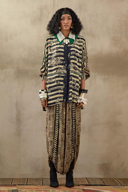 Buy Aseem Kapoor Beige Crepe, Cotton Embroidery Collared Floral Batwing Sleeve Shirt Set Online at Aza Fashions Buy_Aseem Kapoor_Beige Crepe, Cotton Embroidery Collared Floral Batwing Sleeve Shirt Set _Online_at_Aza_Fashions