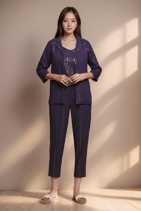 Khwaab by Sanjana Lakhani Woven Lurex Balance Striped Blazer Jacket Pant Set 