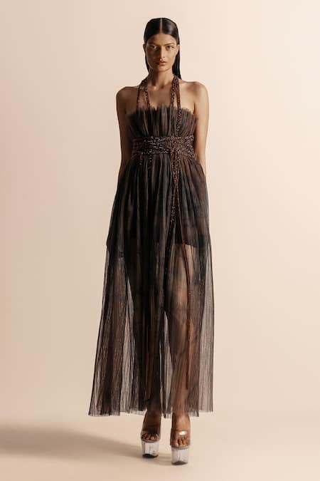 Abhishek Sharma Stone Embellished Maxi Dress 